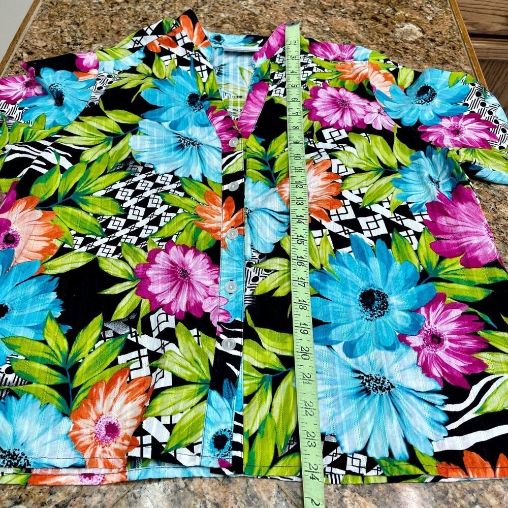 Alfred Dunner Women's Bright Floral Print 3/4 Sleeve Button Down Blouse Size 14P - Picture 10 of 16